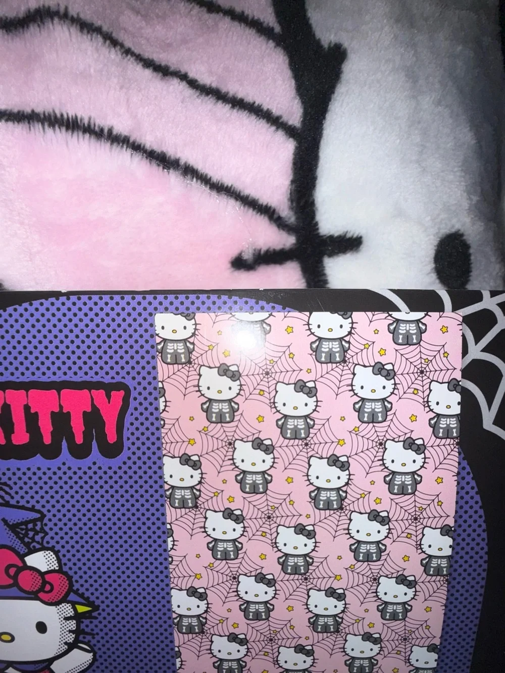 Hello Kitty Pink Plush Halloween Throw with Black Skeleton Motif